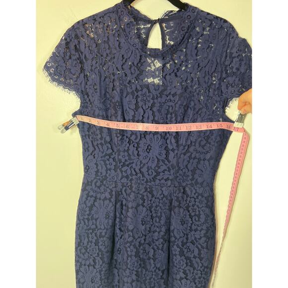 Keepsake Dress Mini Short Elegant Navy Lace Sheath Cocktail Sheath Large - Picture 11 of 12